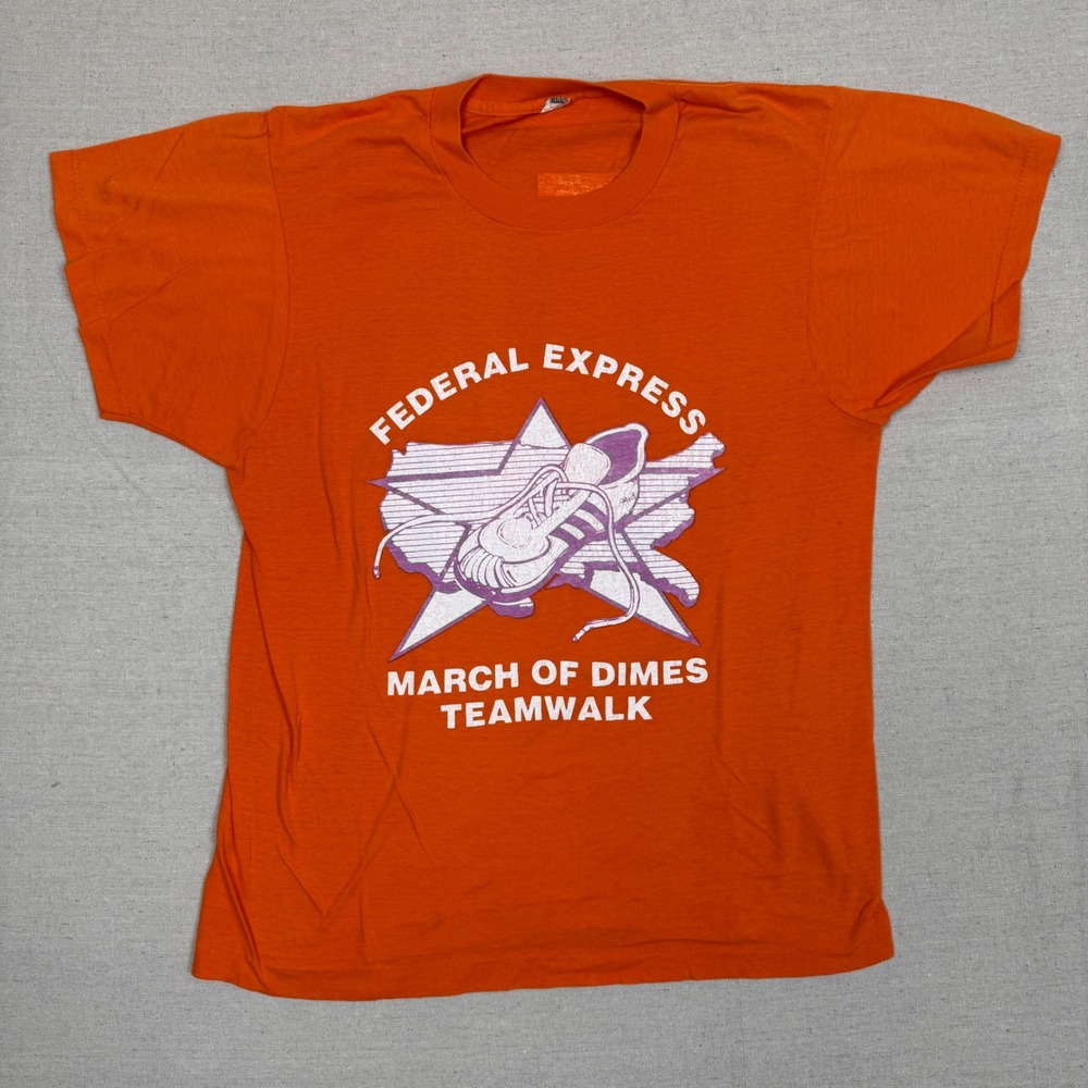 VTG Federal Express "Express It With Your Feet" Orange TShirt L Screen Stars USA